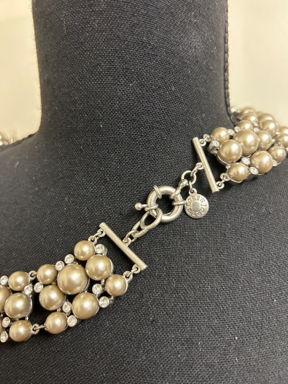 J Crew Clear Rhinestone Crystals and Faux Pearls on a Silver Tone necklace - Picture 5 of 9